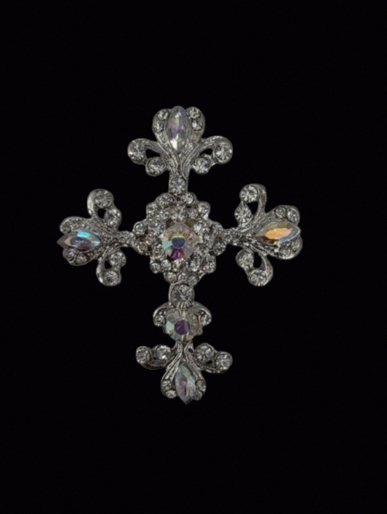Jewelry - 📣 Crystal Cross ✝️ Brooch Pin Iridescent Rhinestone Silver Fashion NWTags 🎁🎀
